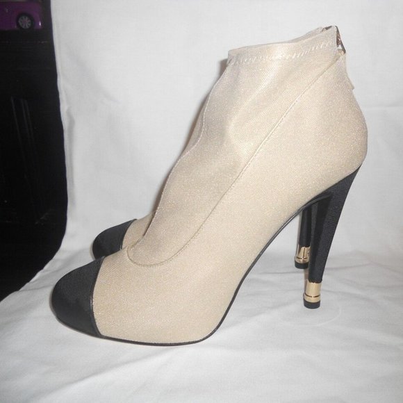 CHANEL Stretch Mesh Satin Ankle Bootie Boots Shoes CC Logo Heel - Picture 8 of 13
